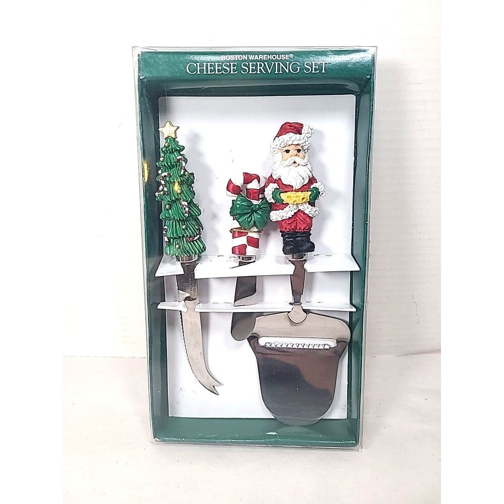 NOB Vintage Boston Warehouse Christmas Cheese Serving Set Tableware 3 Pc 1997